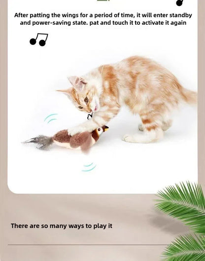 Interactive Cat Toys Rechargeable Flying Bird Cat Toy Chirping Flapping Bird(No Flying) Can Add Catnip Touch Activated Plush Toy