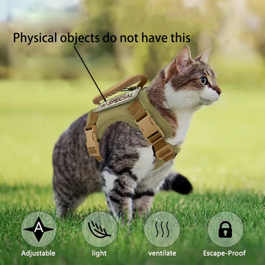 Khaki tactical cat chest harness vest type lead rope anti-break adjustable walking cat leash dog small dog chain one outfit