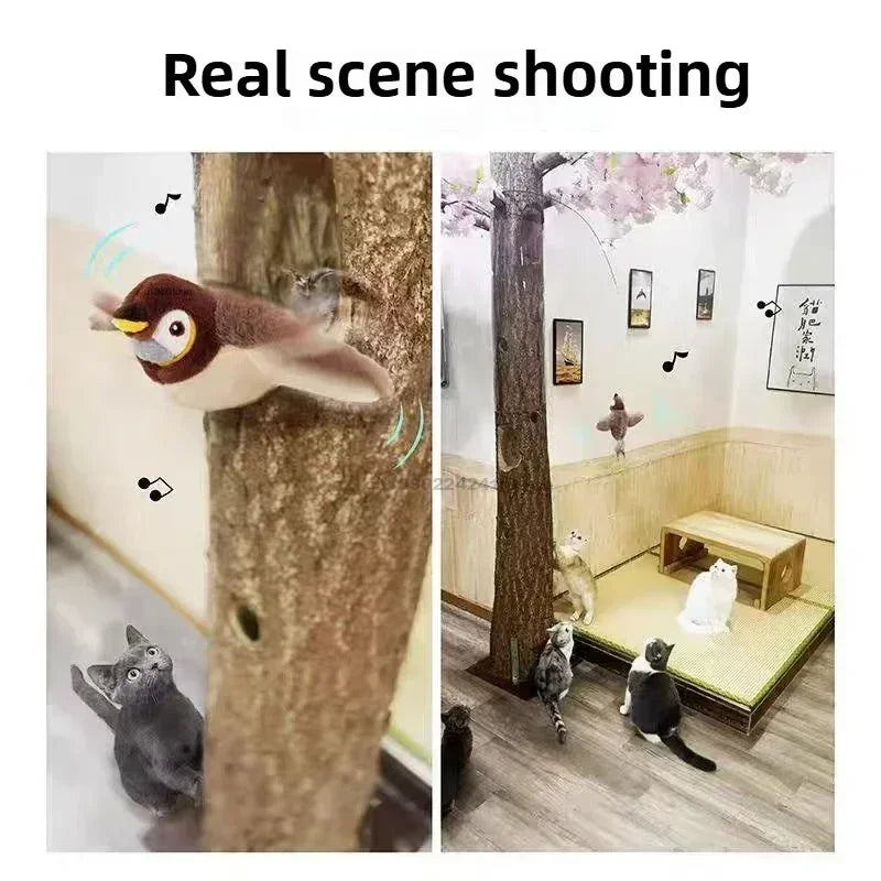 Interactive Cat Toys Rechargeable Flying Bird Cat Toy Chirping Flapping Bird(No Flying) Can Add Catnip Touch Activated Plush Toy