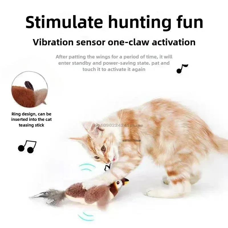Interactive Cat Toys Rechargeable Flying Bird Cat Toy Chirping Flapping Bird(No Flying) Can Add Catnip Touch Activated Plush Toy