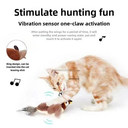 Interactive Cat Toys Rechargeable Flying Bird Cat Toy Chirping Flapping Bird(No Flying) Can Add Catnip Touch Activated Plush Toy