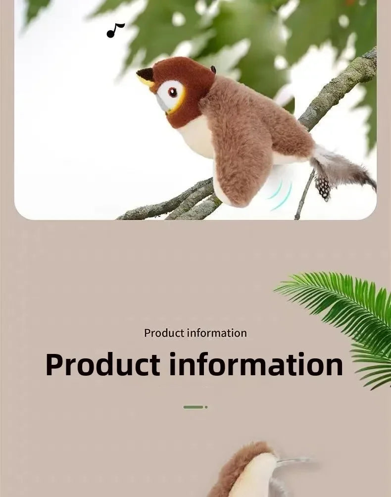 Interactive Cat Toys Rechargeable Flying Bird Cat Toy Chirping Flapping Bird(No Flying) Can Add Catnip Touch Activated Plush Toy