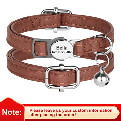 Custom Cat Collar PU Leather Cats Collars Necklace Safety Breakaway Pet Kitten Puppy Collars Anti-lost for Cats Free Engraved