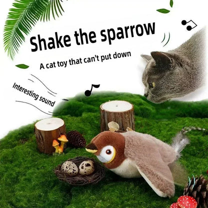 Interactive Cat Toys Rechargeable Flying Bird Cat Toy Chirping Flapping Bird(No Flying) Can Add Catnip Touch Activated Plush Toy