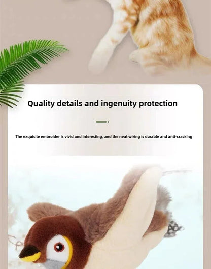 Interactive Cat Toys Rechargeable Flying Bird Cat Toy Chirping Flapping Bird(No Flying) Can Add Catnip Touch Activated Plush Toy