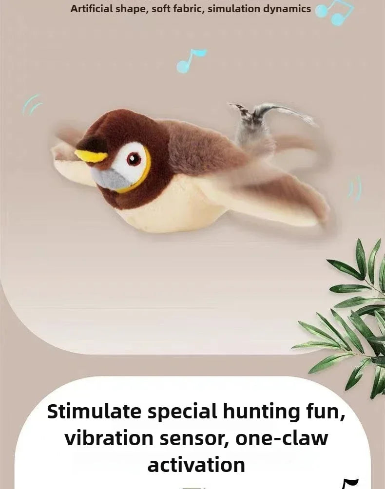 Interactive Cat Toys Rechargeable Flying Bird Cat Toy Chirping Flapping Bird(No Flying) Can Add Catnip Touch Activated Plush Toy