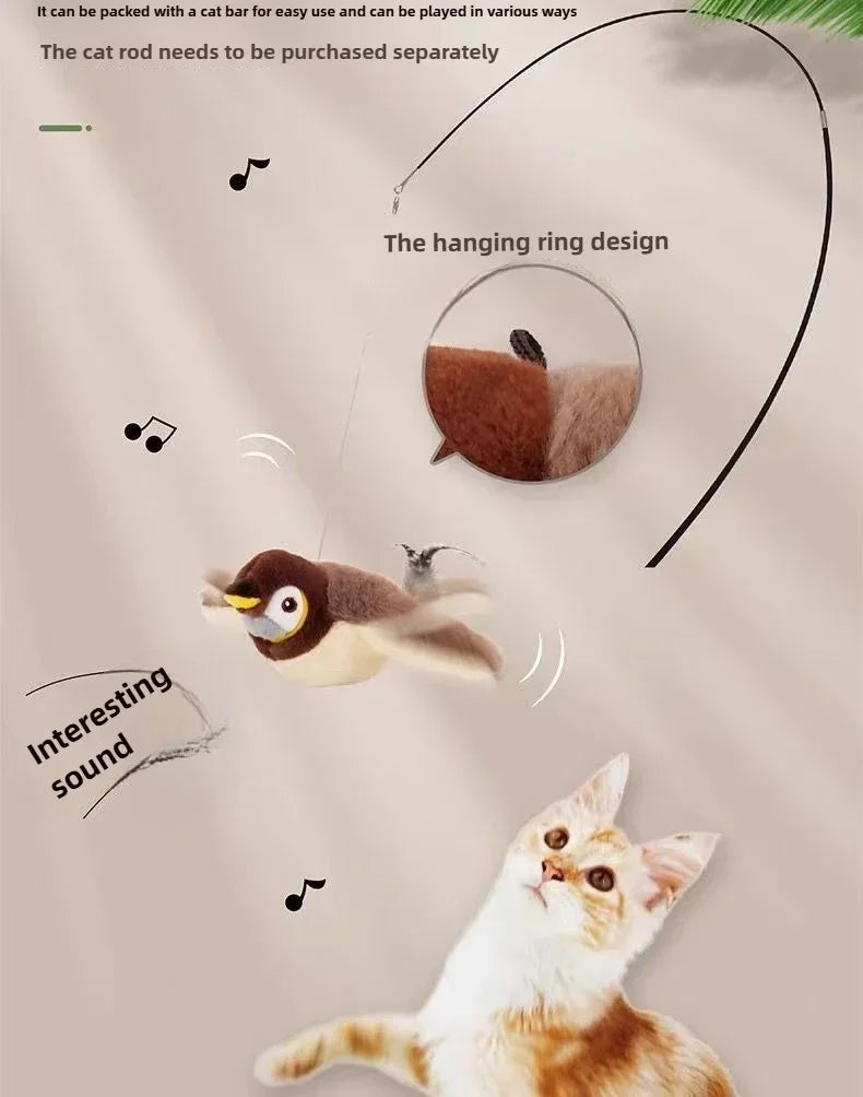 Interactive Cat Toys Rechargeable Flying Bird Cat Toy Chirping Flapping Bird(No Flying) Can Add Catnip Touch Activated Plush Toy