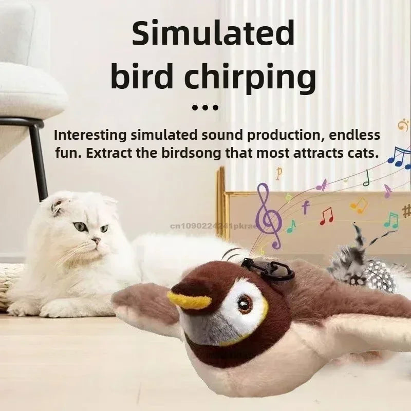 Interactive Cat Toys Rechargeable Flying Bird Cat Toy Chirping Flapping Bird(No Flying) Can Add Catnip Touch Activated Plush Toy